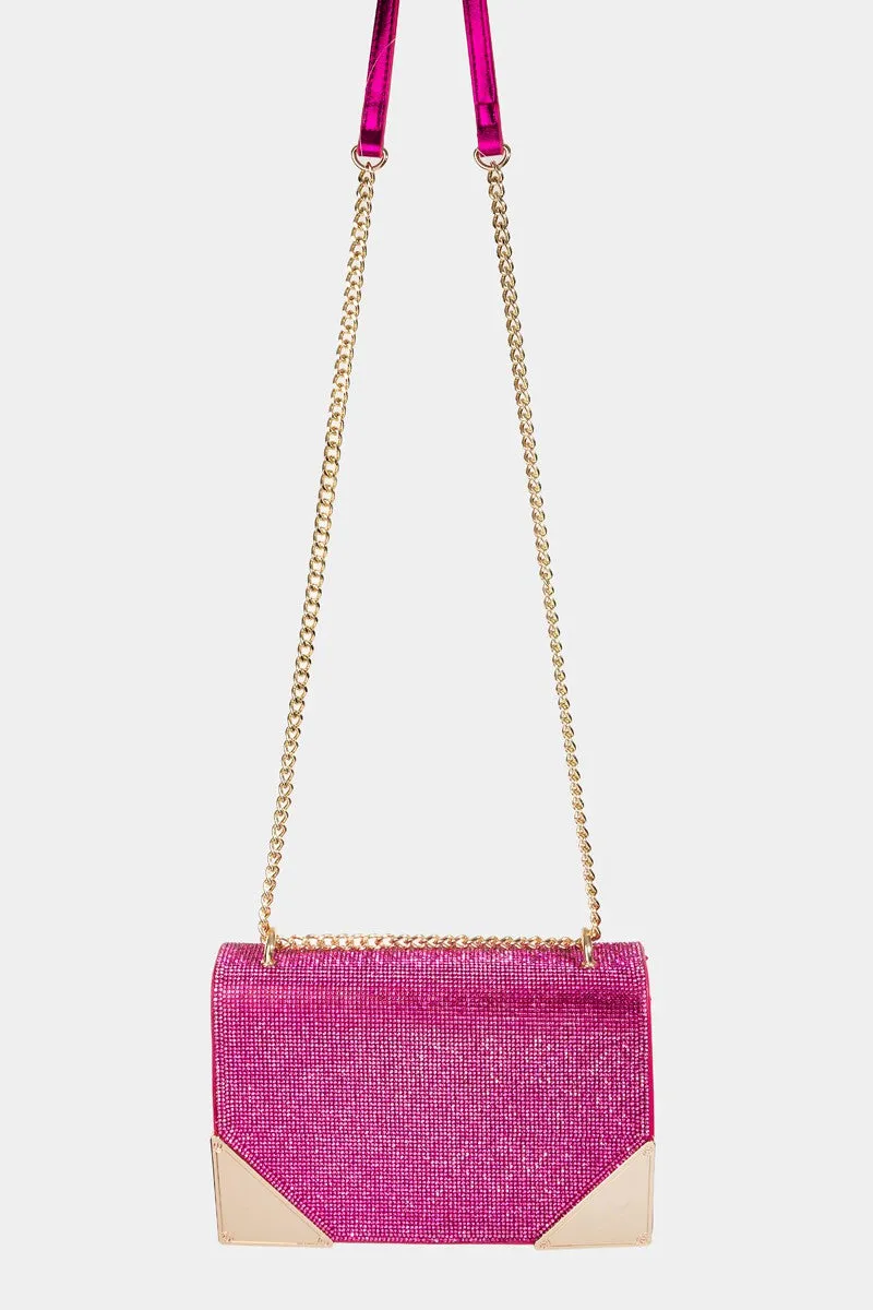 Fame Rhinestone Studded Rectangle Crossbody Bag