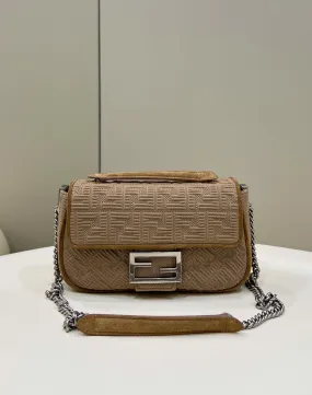 FI Baguette Chain Midi Beige FF Fabric Bag For Woman 14.5cm/6in 8BR793AHW5F1F2J