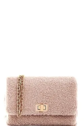 FINAL SALE -  Cream Fur Gold Chain Mini Crossbody Bag