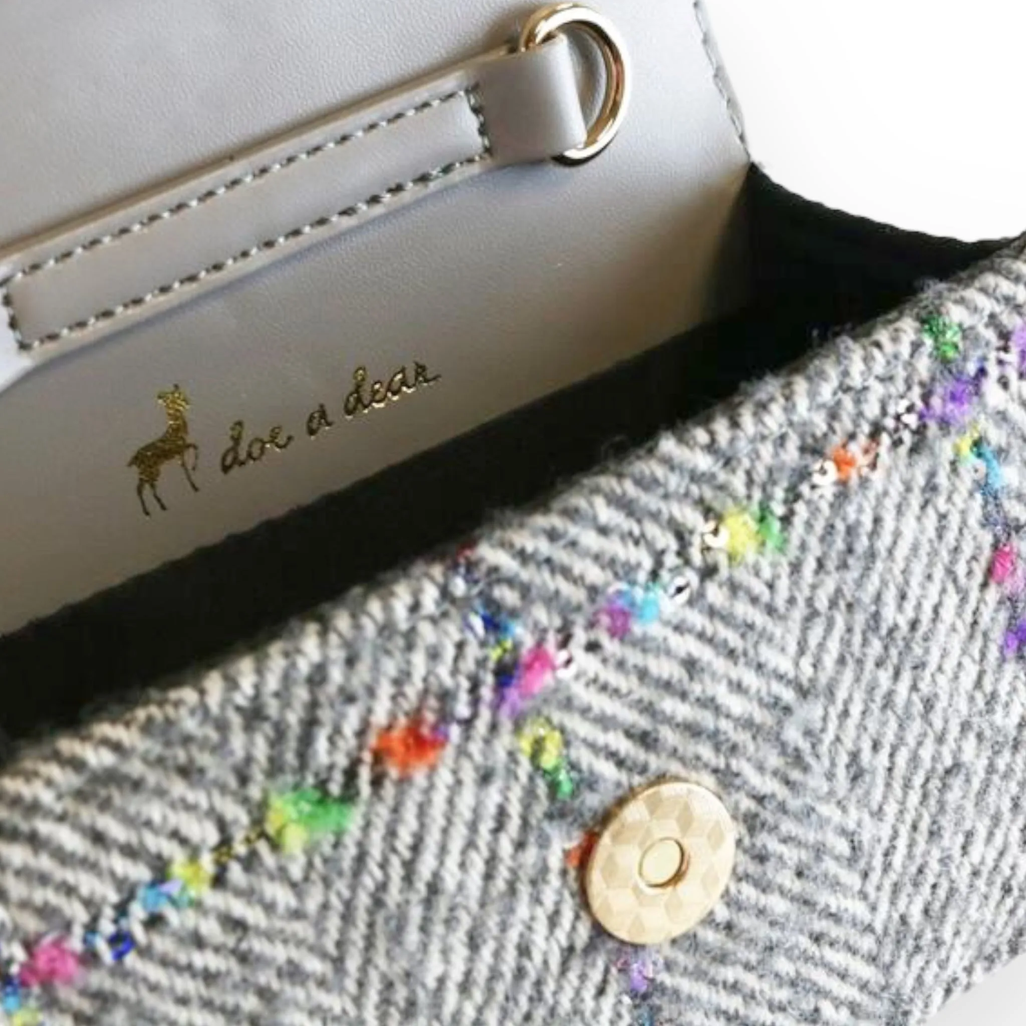 Floral Appliques Tweed Purse - Grey