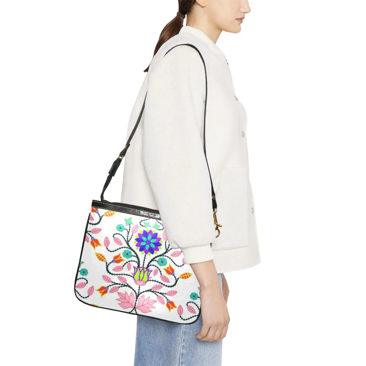 Floral Beadwork Four Clans White Small Shoulder Bag