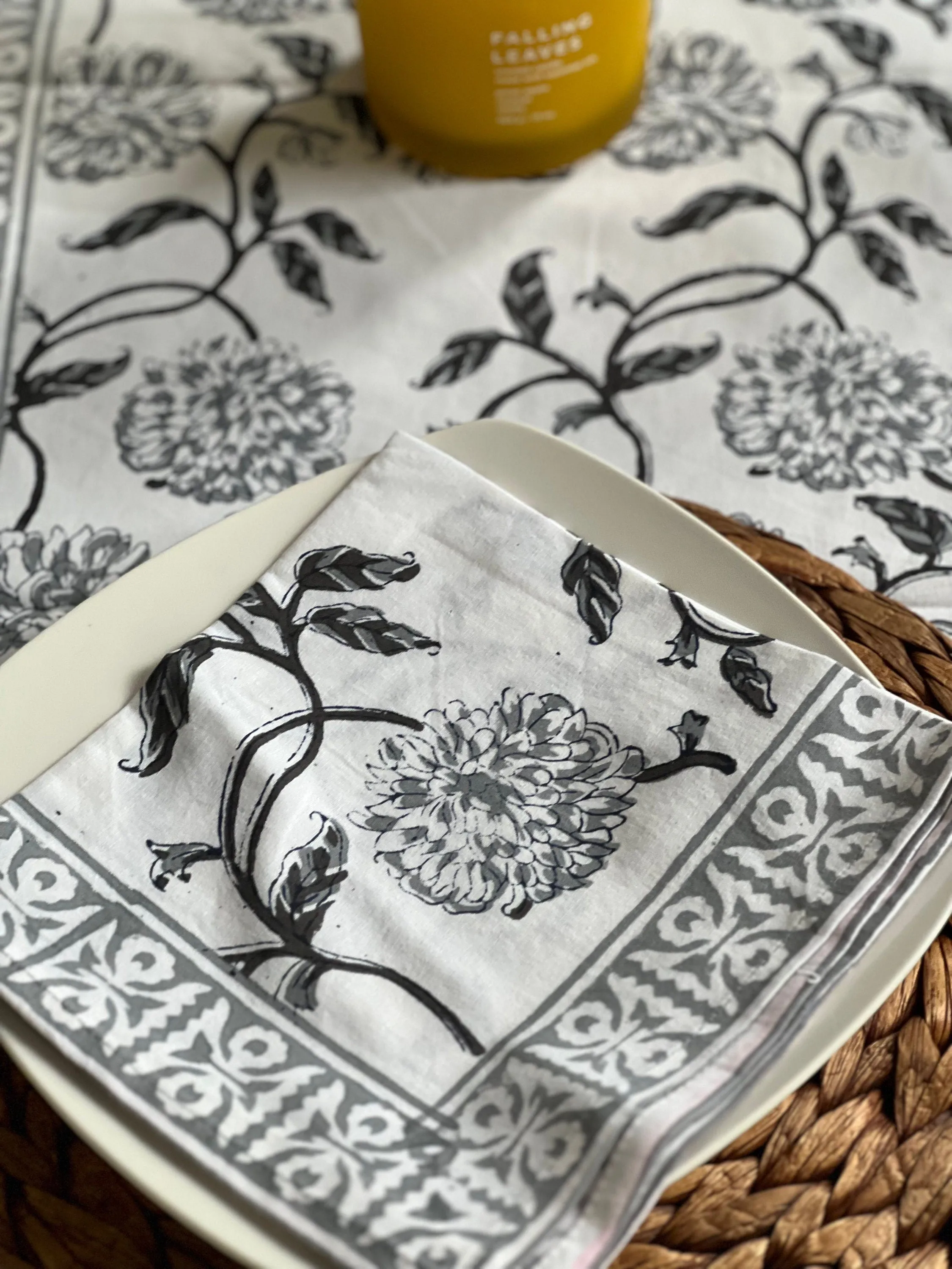 Floral Table Runner and Placement with napkins , Indian Block Printed Table Runner, Handmade Table Runner