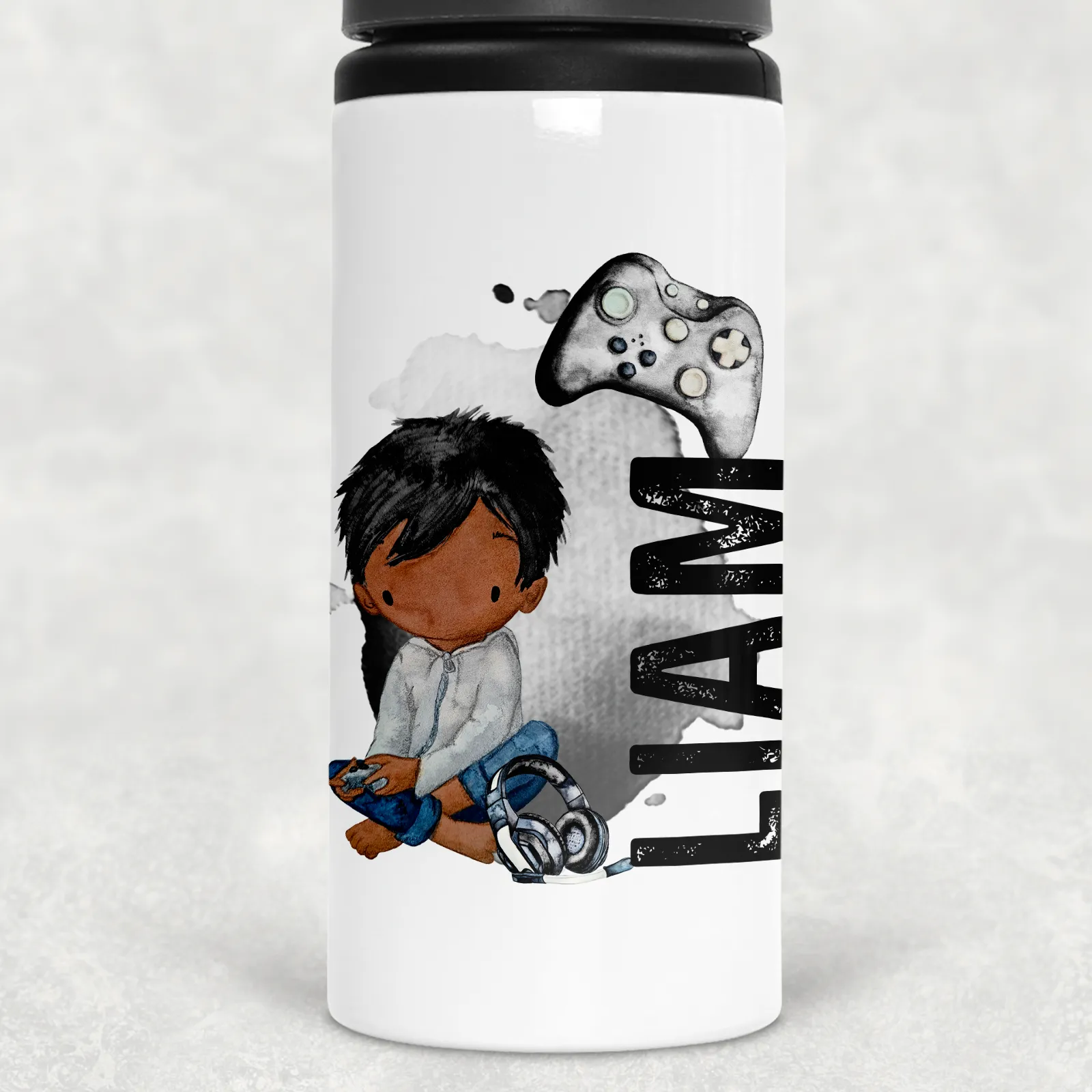 Gamer Character Personalised Aluminium Straw Water Bottle 650ml