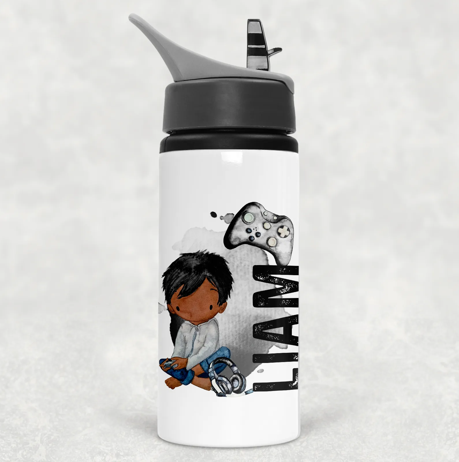 Gamer Character Personalised Aluminium Straw Water Bottle 650ml