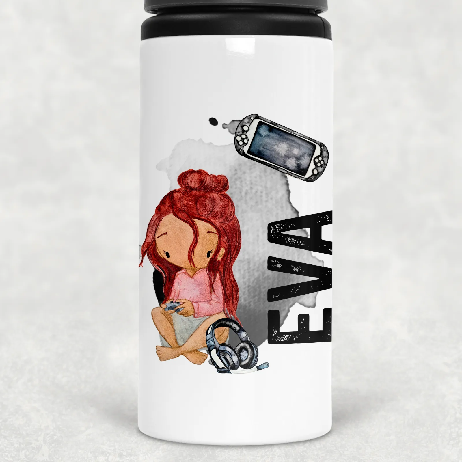 Gamer Character Personalised Aluminium Straw Water Bottle 650ml