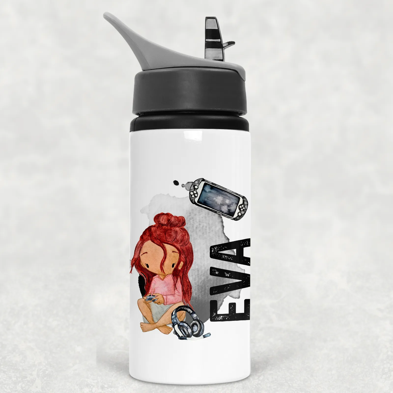 Gamer Character Personalised Aluminium Straw Water Bottle 650ml