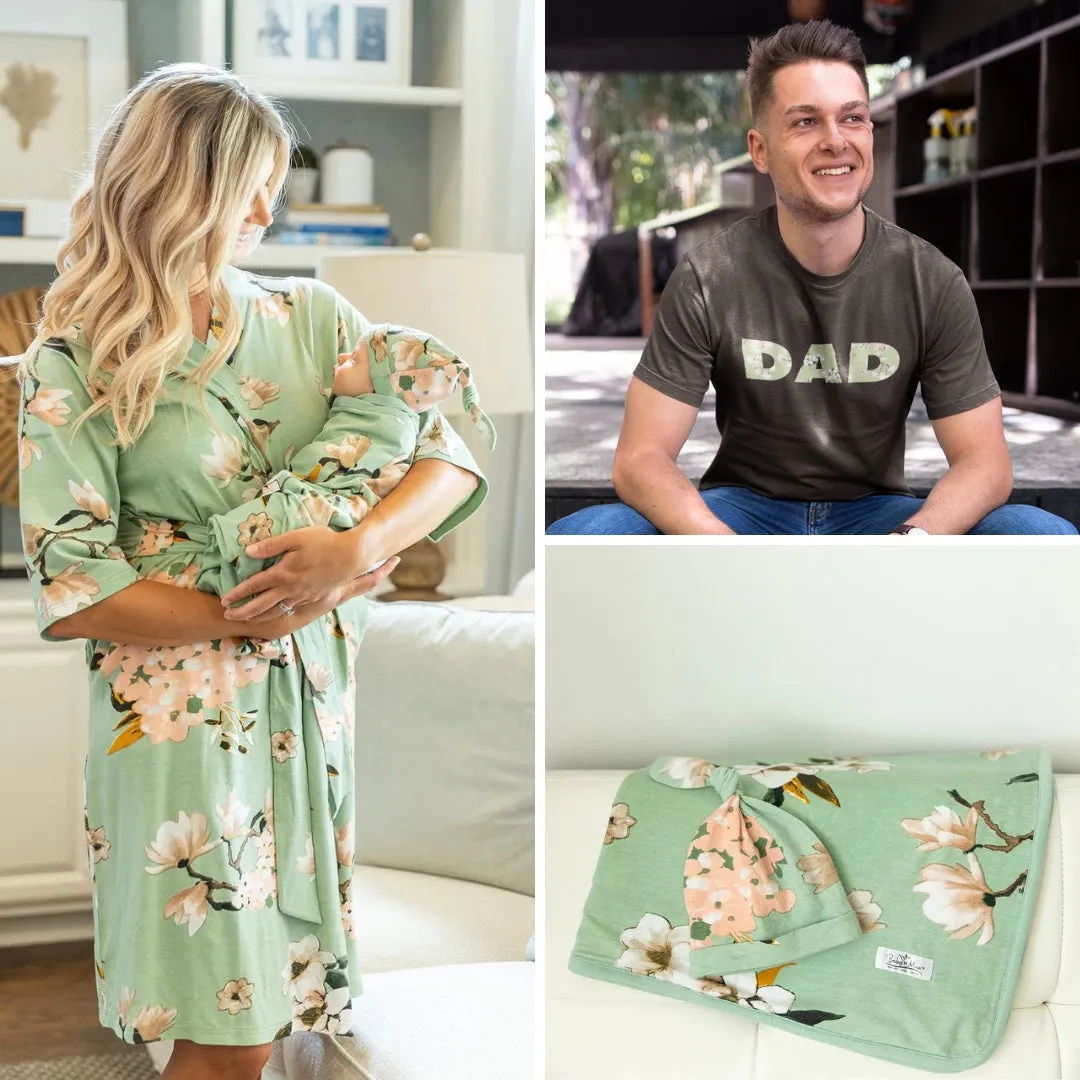 Gia Robe & Newborn Swaddle Set & Dad T-Shirt