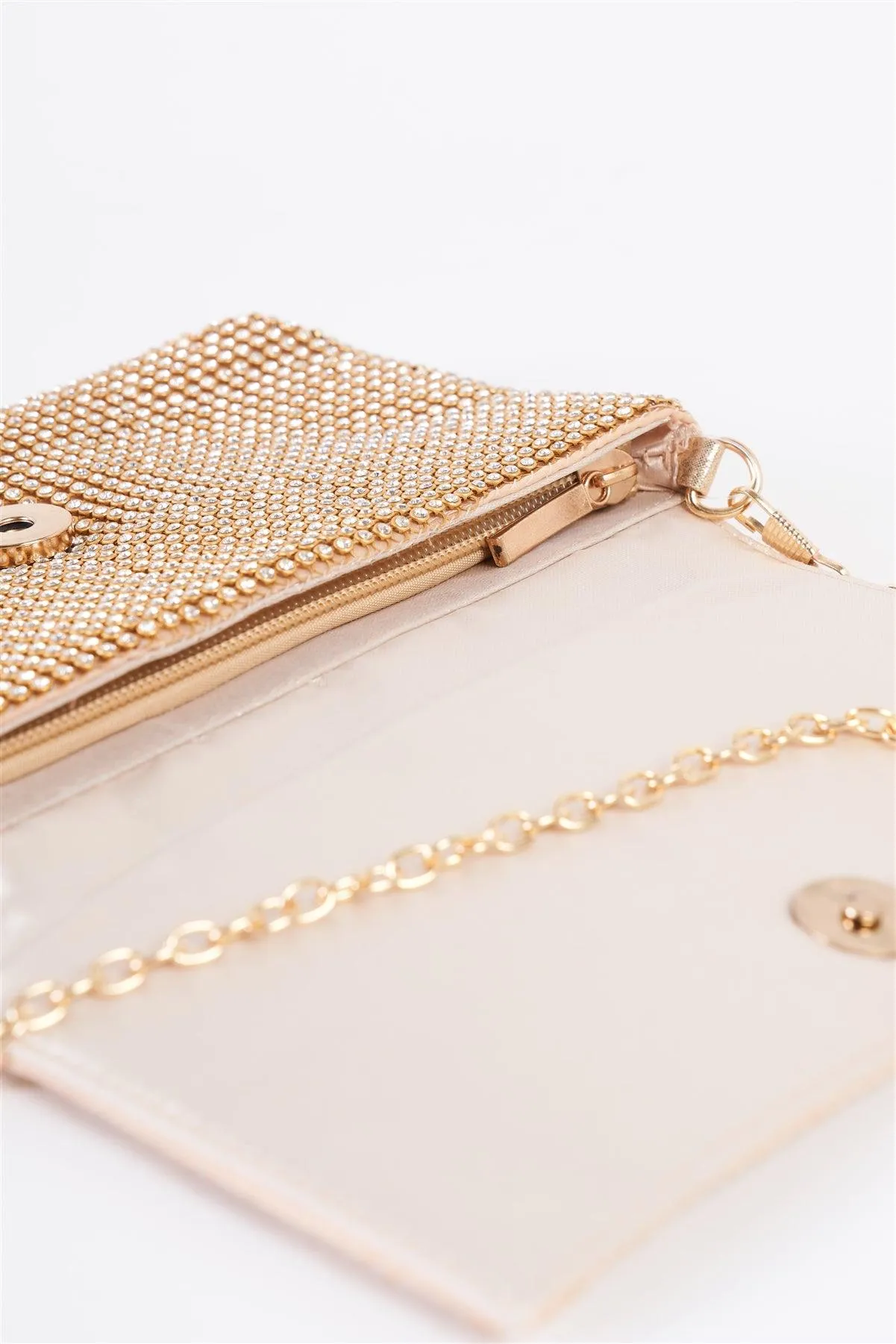 Gold Rectangle Rhinestone Chain Crossbody Strap Clutch Bag /3 Bags