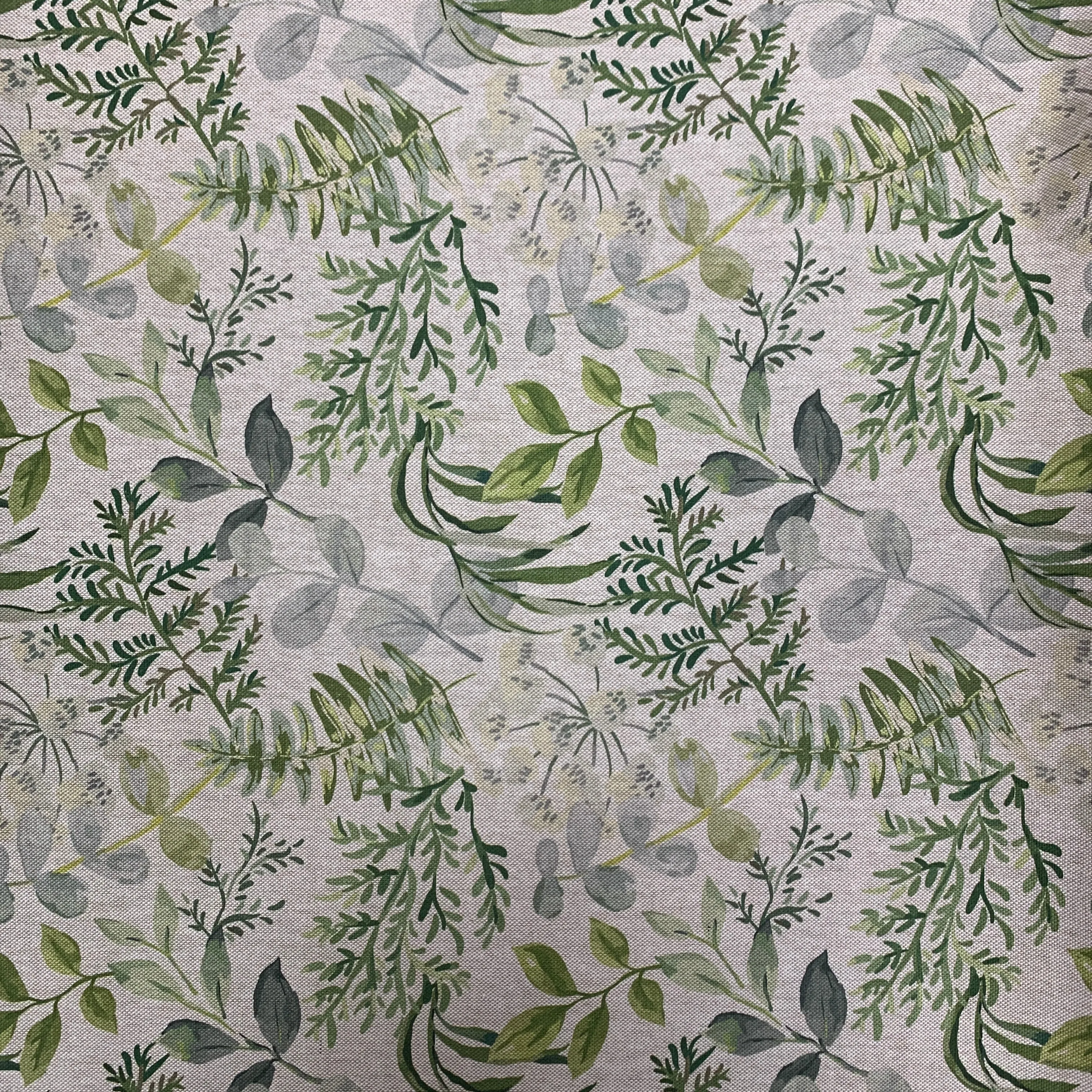 Green & Grey Floral Printed 'Linen' Fabric