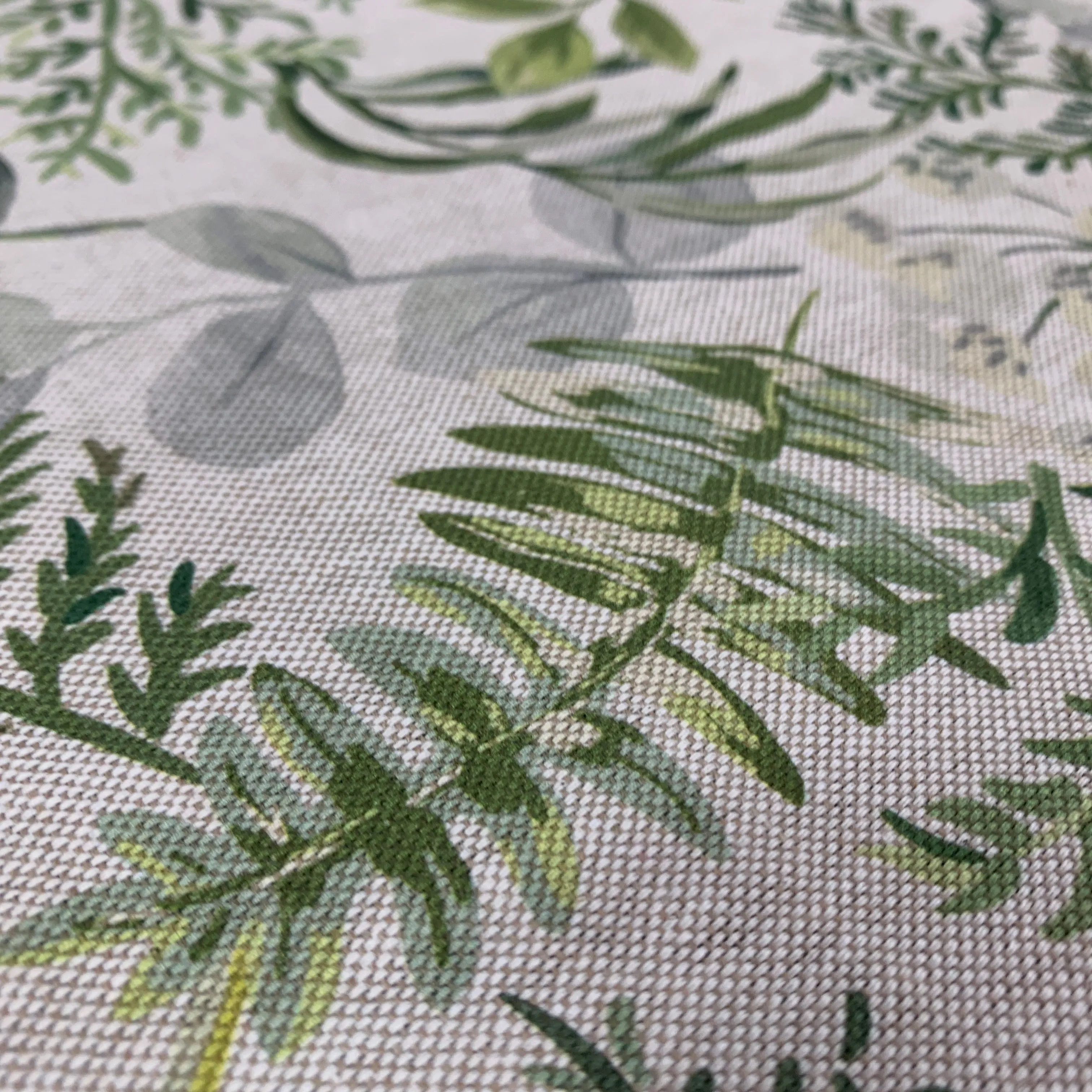 Green & Grey Floral Printed 'Linen' Fabric