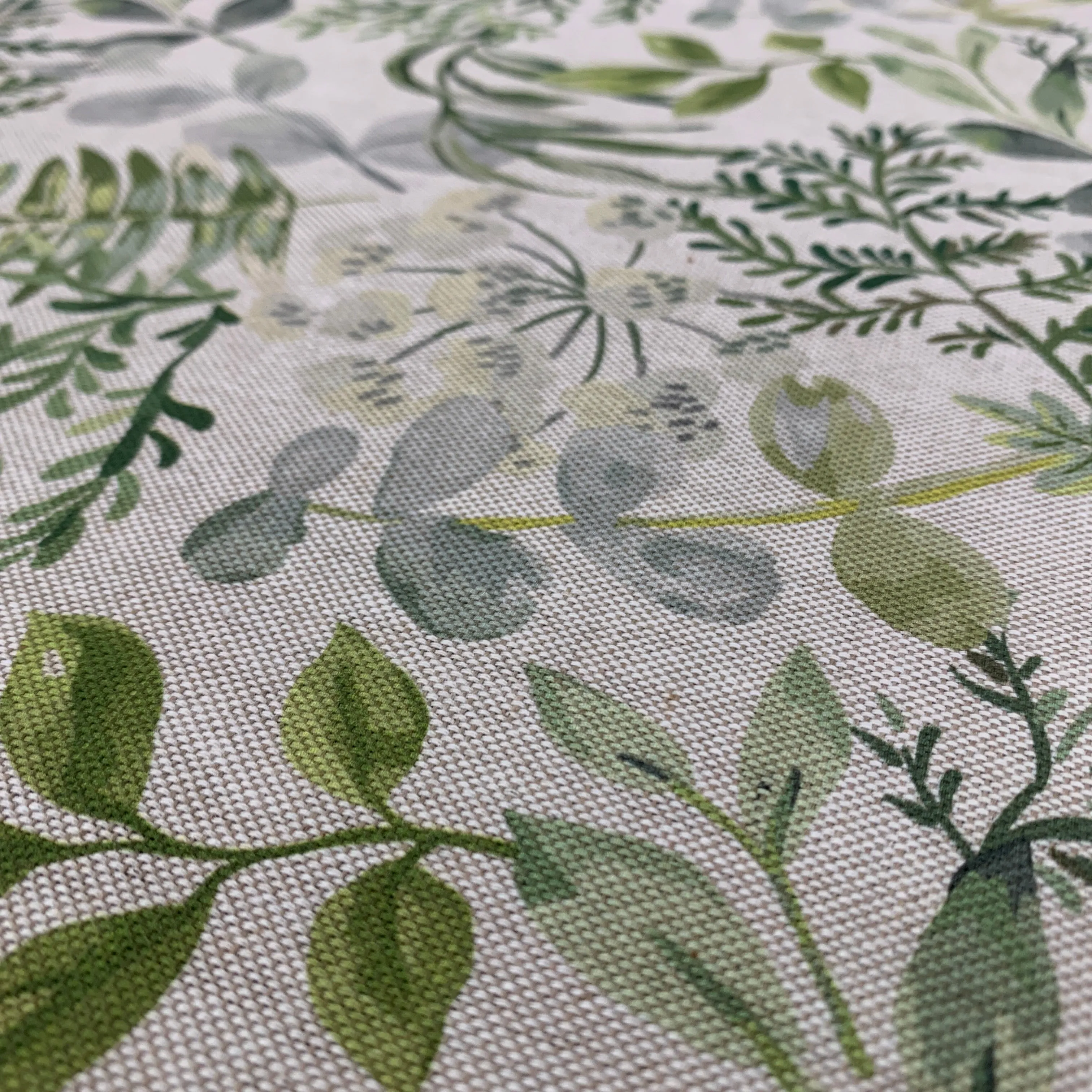 Green & Grey Floral Printed 'Linen' Fabric