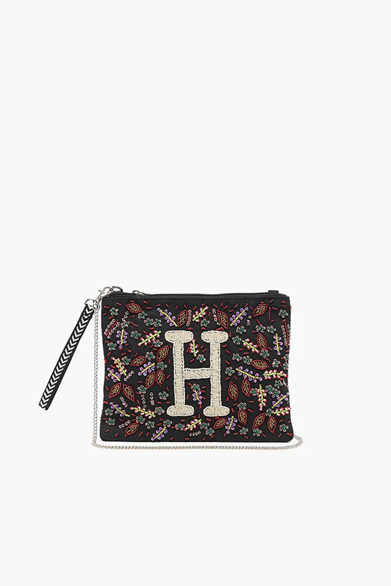 H Initial Embellished Pouch with Coin Bag