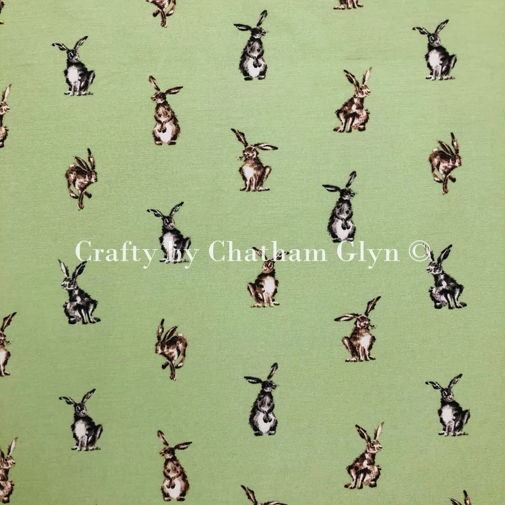 Hares (Green) Printed Canvas Fabric