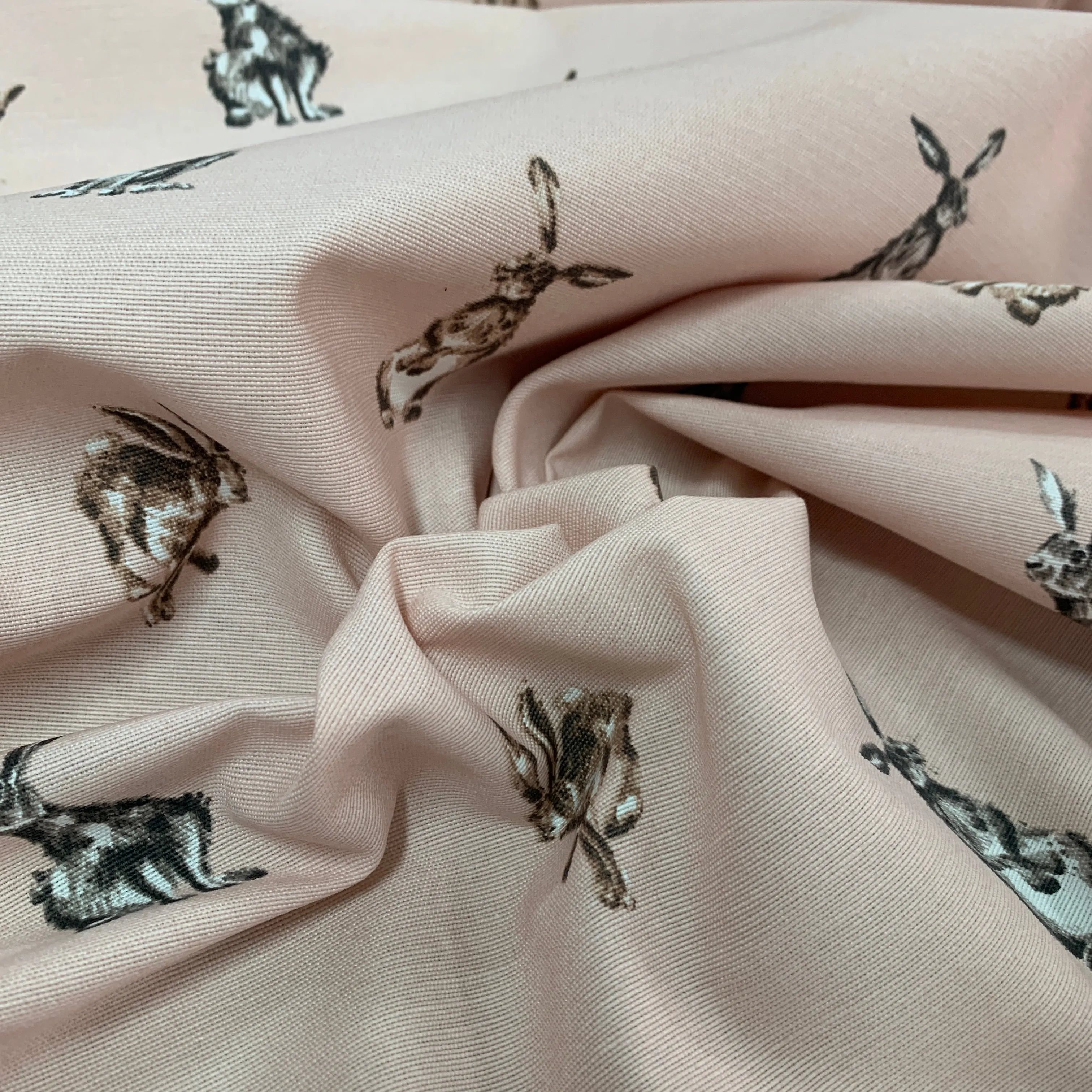 Hares (Pink) Printed Canvas Fabric