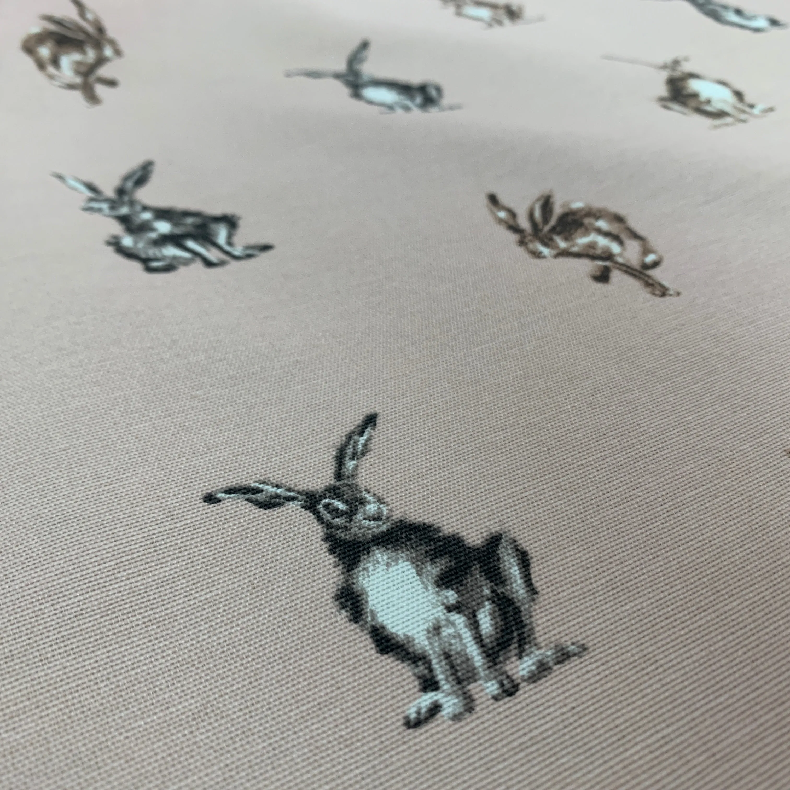 Hares (Pink) Printed Canvas Fabric