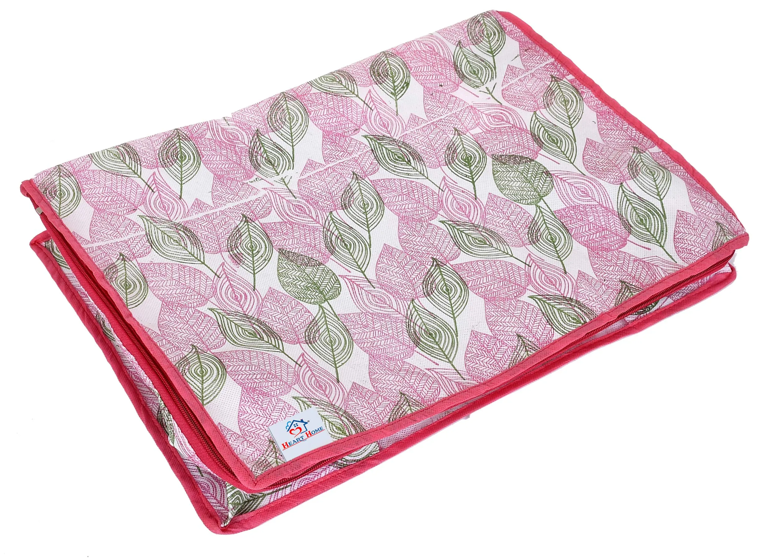 Heart Home Metalic Leafy Print Non Woven 8 Pieces Underbed Storage Bag,Cloth Organiser,Blanket Cover with Transparent Window (Pink)-HHEART16623