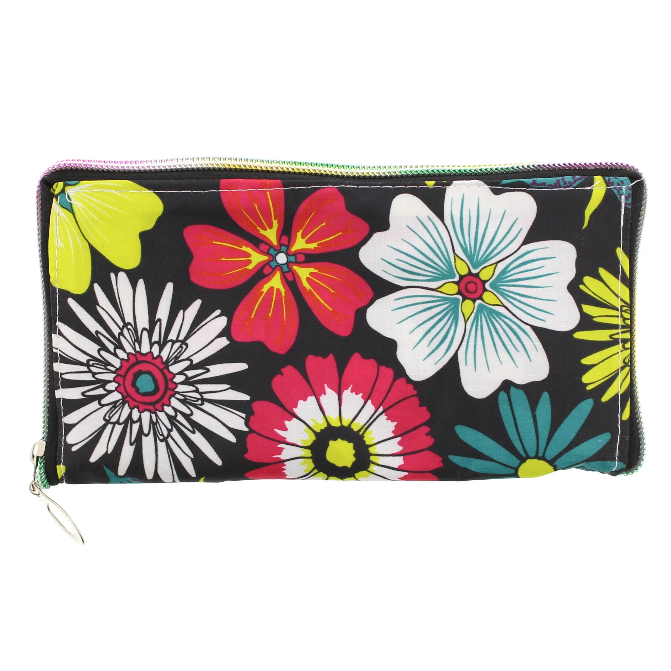 Heavy Duty Floral Print Black Shopping Bag in Zip Wallet