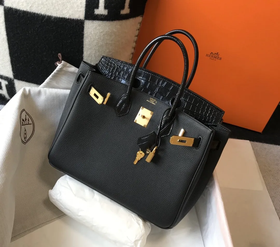 HM Birkin Black For Women Gold Toned Hardware 11.8in/30cm