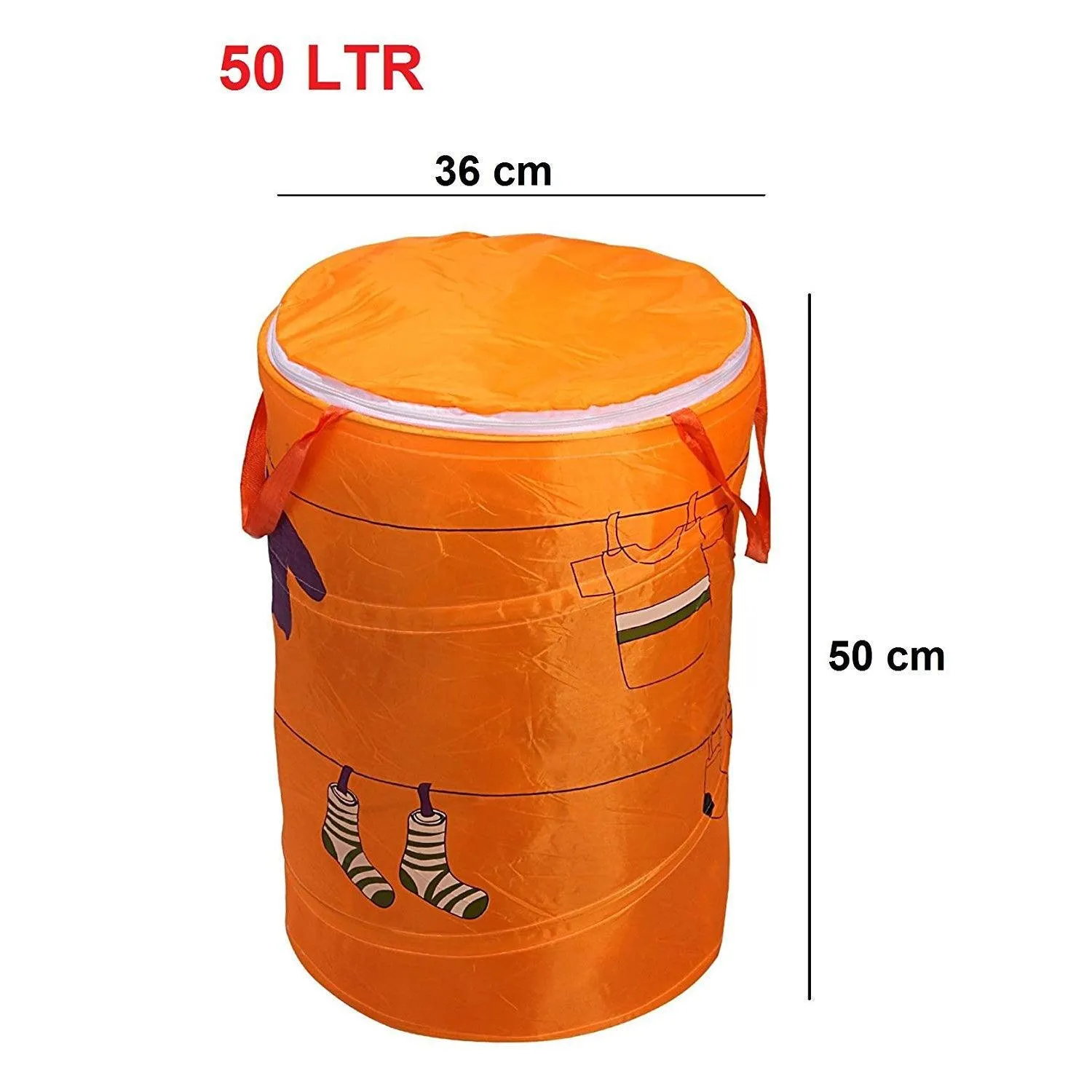 HOKIPO Foldable Cloth Pop Up Laundry Bag Hamper, 50-Ltr - Orange