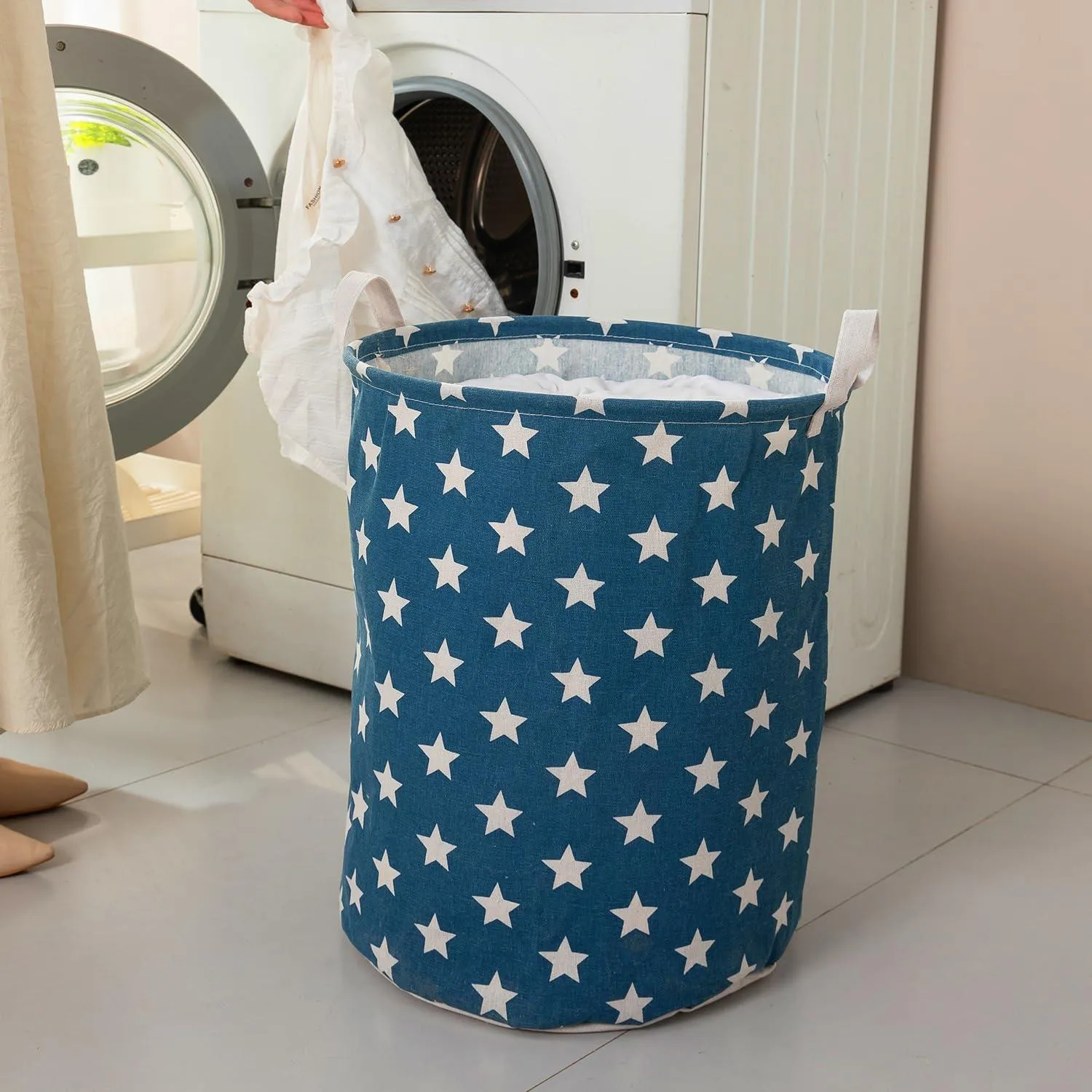 HOKIPO Folding Laundry Basket for Clothes - Large 43 LTR, Blue