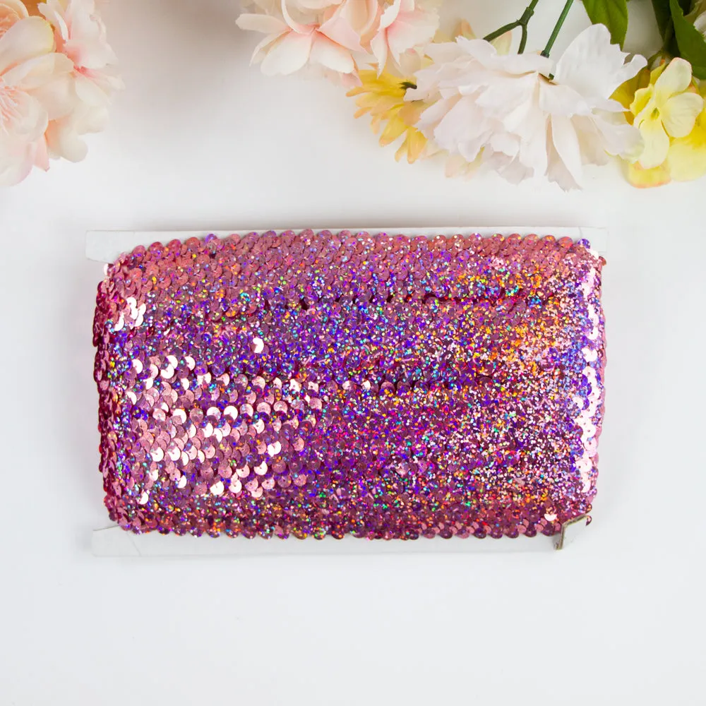 Holographic Light Pink Stretch Sequin Trim Roll