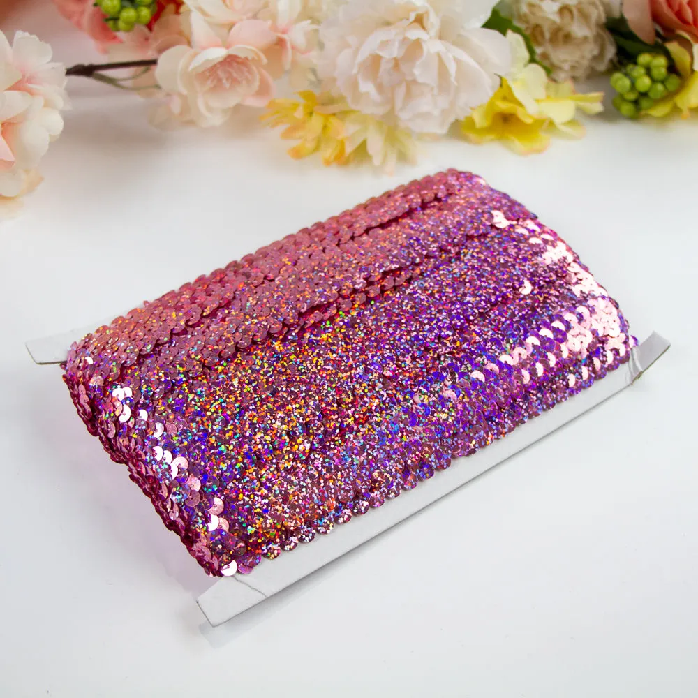 Holographic Light Pink Stretch Sequin Trim Roll