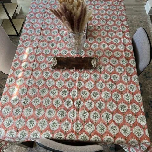 Indian Block Print Tablecloth For Home, Red And White Canvas Cotton Table cover, Rectangle Table Cover, Table cloth, Gift for Home