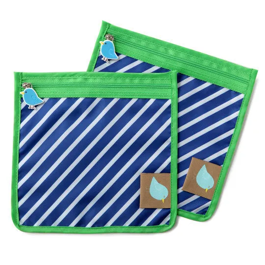 Jaq Jaq Bird Reusable Food Pouch Set of 2 - Blue Stripe