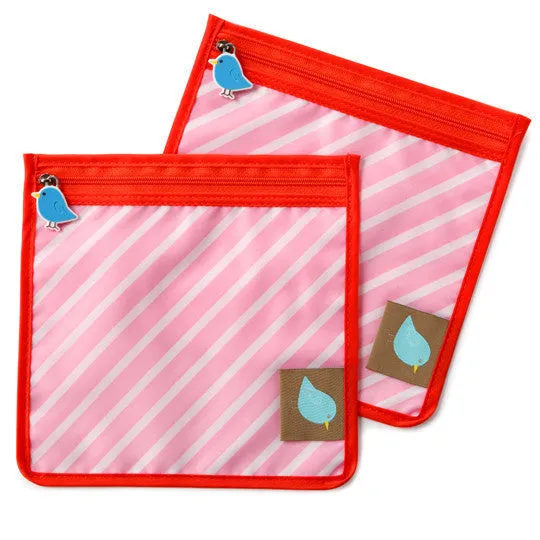 Jaq Jaq Bird Reusable Food Pouch Set of 2 - Pink Stripe