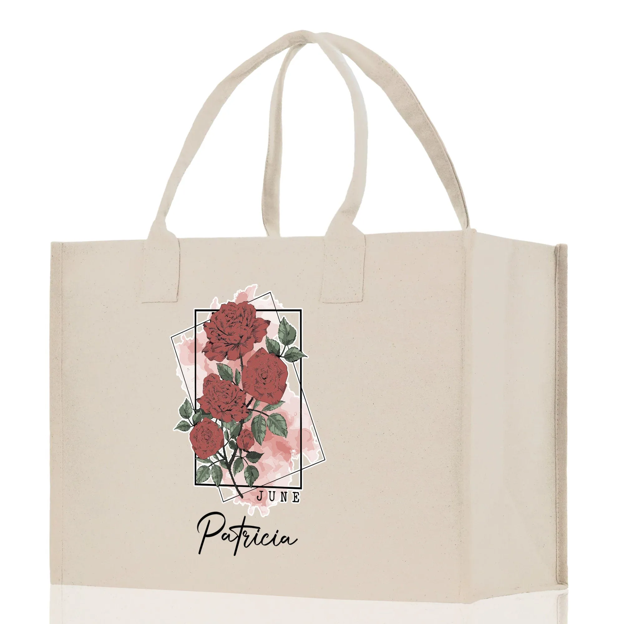 June Birth Month Flower Personalized Name Cotton Canvas Tote Bag Custom Flower Birthday Gift Bag Wedding Gift for Her Bridal Bridesmaid