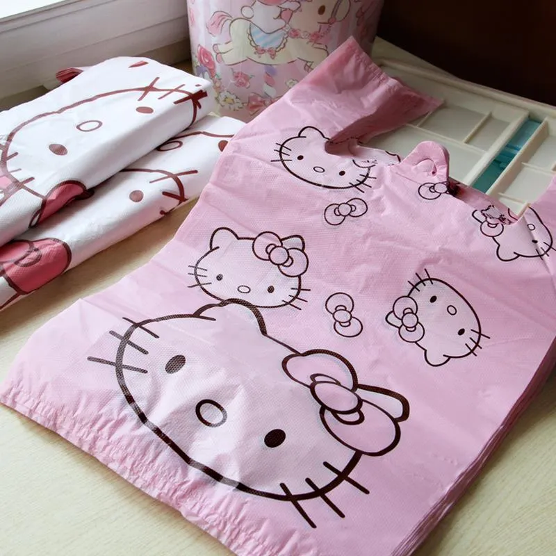 Kawaii Hellokitty Medium Disposable Garbage Storage Shopping Bag Cartoon Portable Handheld Outdoor Packaging Bag Home Decoration