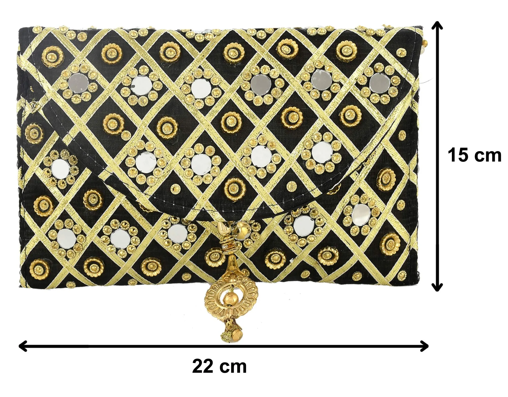 Kuber Industries 2 Pieces Silk Traditional Mirror Work Envelope Clutch Bag Purse Handbag for Bridal, Casual, Party, Wedding (Blue & Black)-KUBMART11472