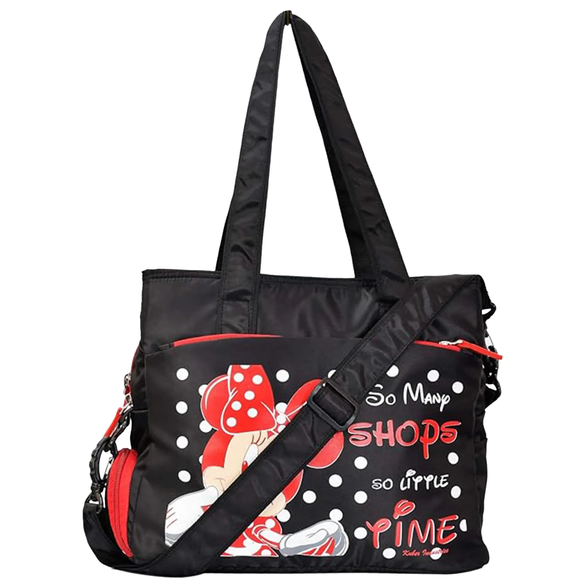 Kuber Industries Disney Minnie Shopping Bag | Grocery Handbag | 5 Zipper & 1 Bottle Compartment | Shoulder Bag with Adjustable Strap with Handle| Black