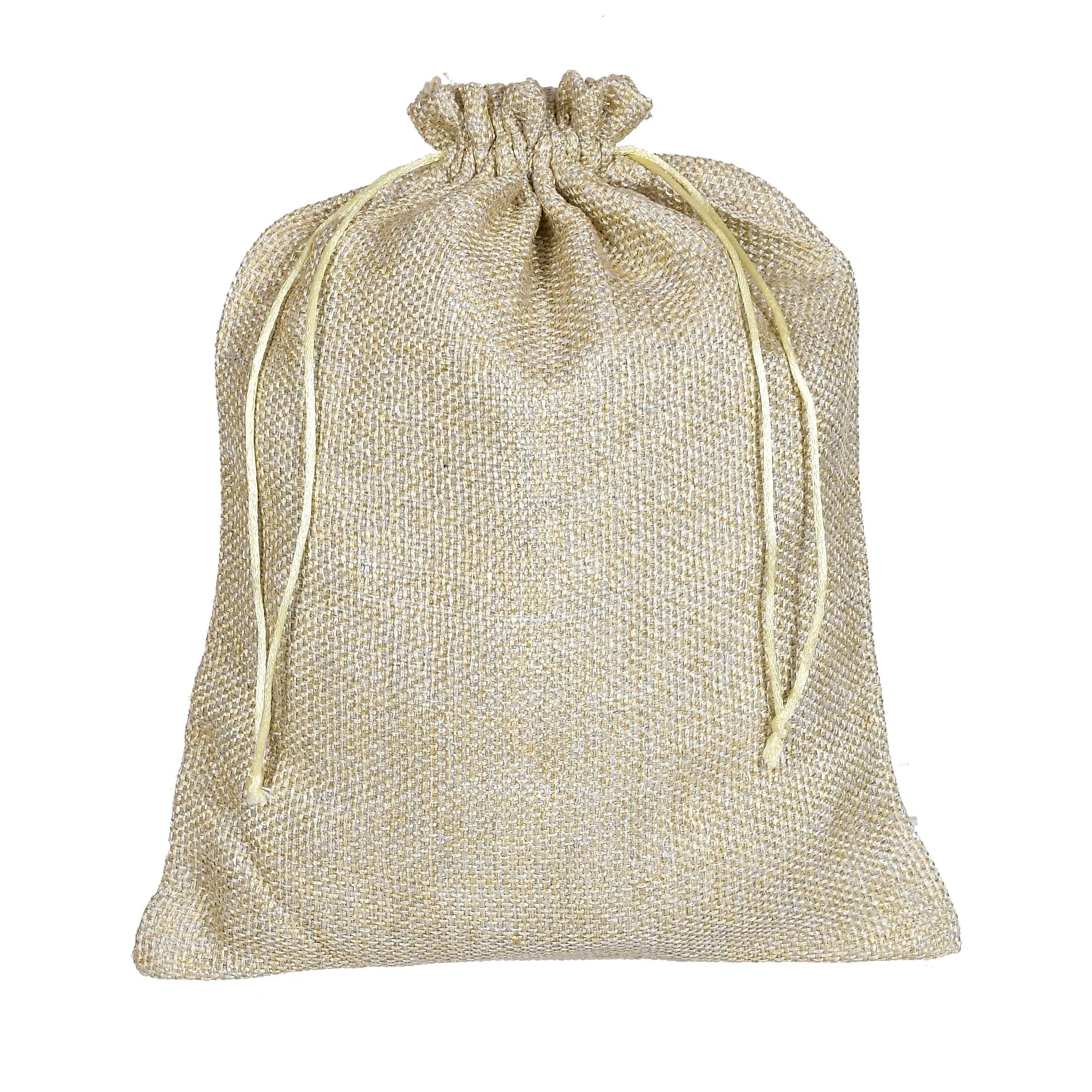 Kuber Industries Jute Medium Size Potli Gift Bags Wedding Hessian Jute Medium Size Bags Linen Jewelry Pouches with Drawstring for Birthday, Party, Wedding Favors-Pack of 6 (Gold)