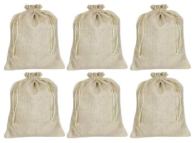 Kuber Industries Jute Medium Size Potli Gift Bags Wedding Hessian Jute Medium Size Bags Linen Jewelry Pouches with Drawstring for Birthday, Party, Wedding Favors-Pack of 6 (Gold)