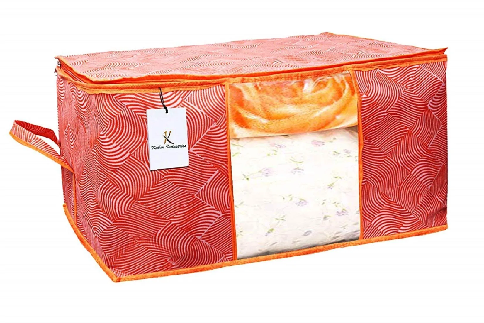 Kuber Industries Laheriya Printed Non Woven 2 Pieces Saree Cover And 2 Pieces Underbed Storage Bag, Cloth Organizer For Storage, Blanket Cover Combo Set (Orange) -CTKTC38691