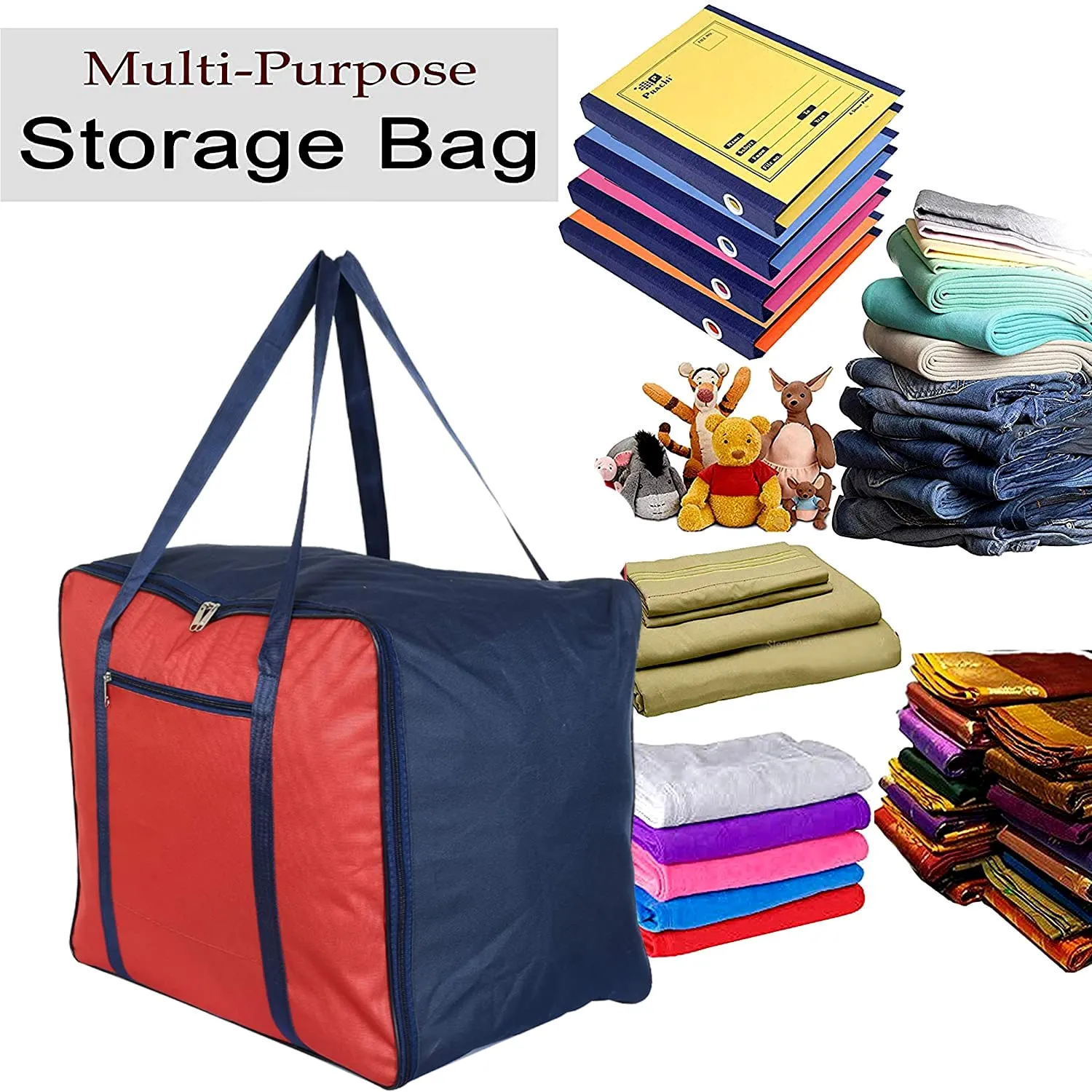 Kuber Industries Moisture Proof Wardrobe Organizer Storage Bag For Clothes With Zipper Closure and Handle- Pack of 2 (Red & Blue)-HS43KUBMART26659