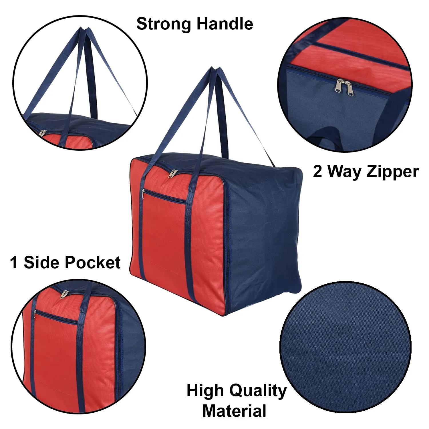 Kuber Industries Moisture Proof Wardrobe Organizer Storage Bag For Clothes With Zipper Closure and Handle- Pack of 2 (Red & Blue)-HS43KUBMART26659