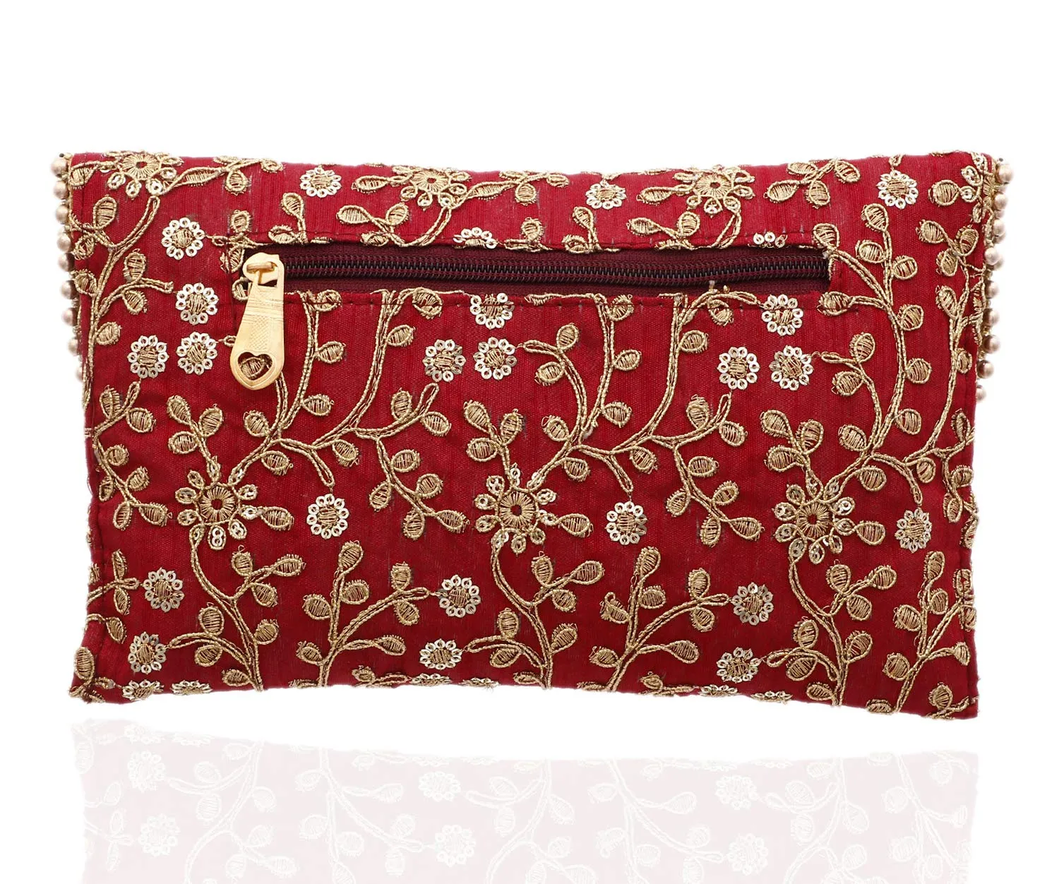 Kuber Industries Women's Handcrafted 2 Pieces Embroidered Clutch Bag Purse Handbag for Bridal, Casual, Party, Wedding (Maroon & Cream) - CTKTC034522