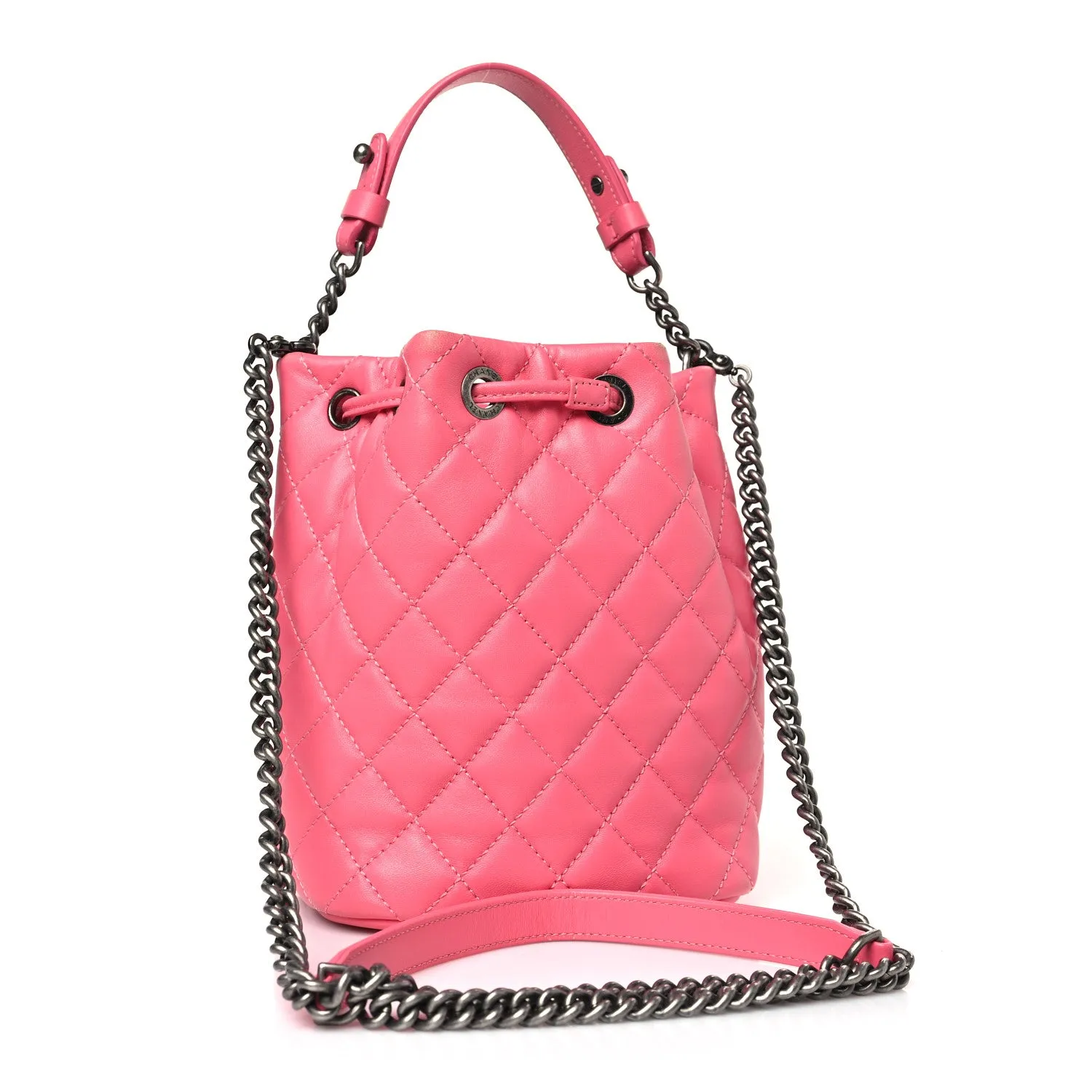 Lambskin Quilted CC Chain Bucket Bag Pink