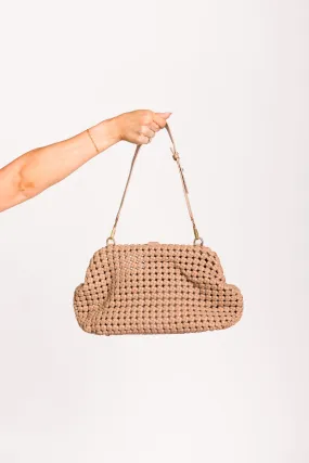 Large Braided Clutch with Strap in Taupe