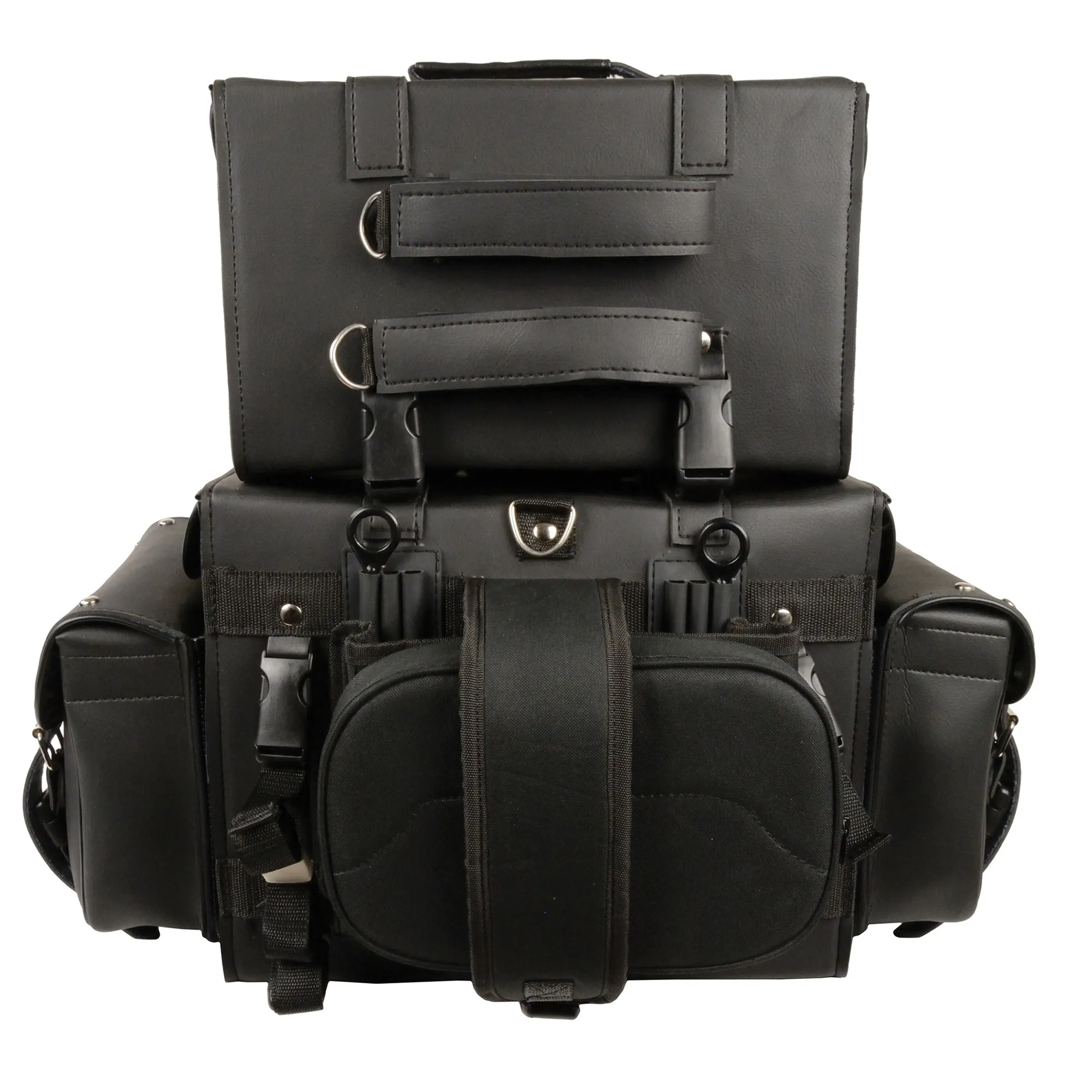 Large Four Piece Studded PVC Touring Pack w/ Barrel Bag (15.5X13X10)