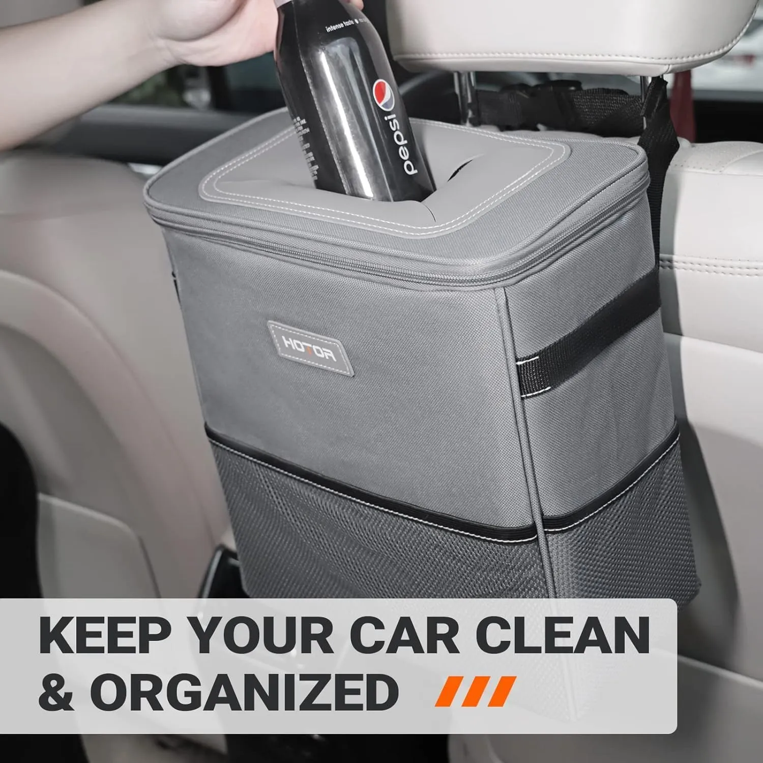 Leak-Proof Car Trash Bag with Lid & Storage Pockets - Waterproof Organizer