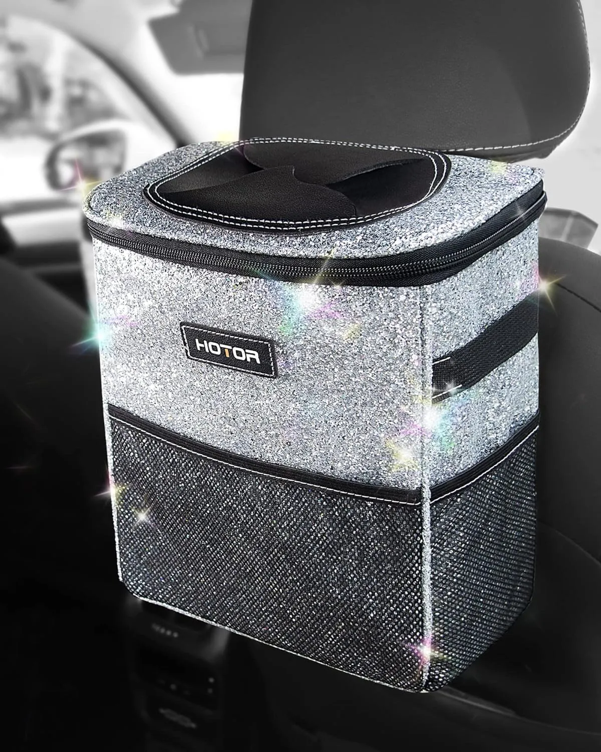 Leak-Proof Car Trash Bag with Lid & Storage Pockets - Waterproof Organizer