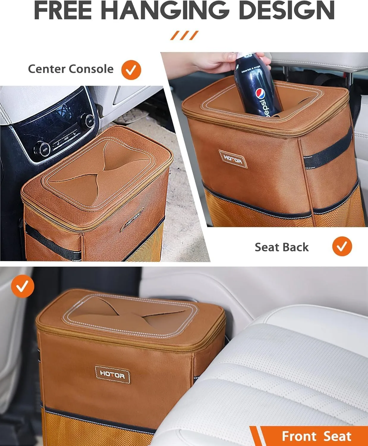 Leak-Proof Car Trash Bag with Lid & Storage Pockets - Waterproof Organizer