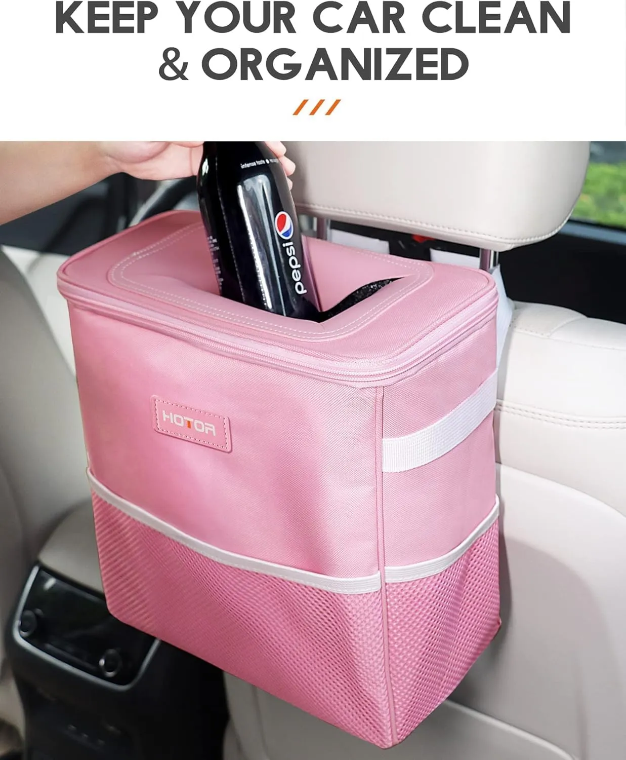 Leak-Proof Car Trash Bag with Lid & Storage Pockets - Waterproof Organizer