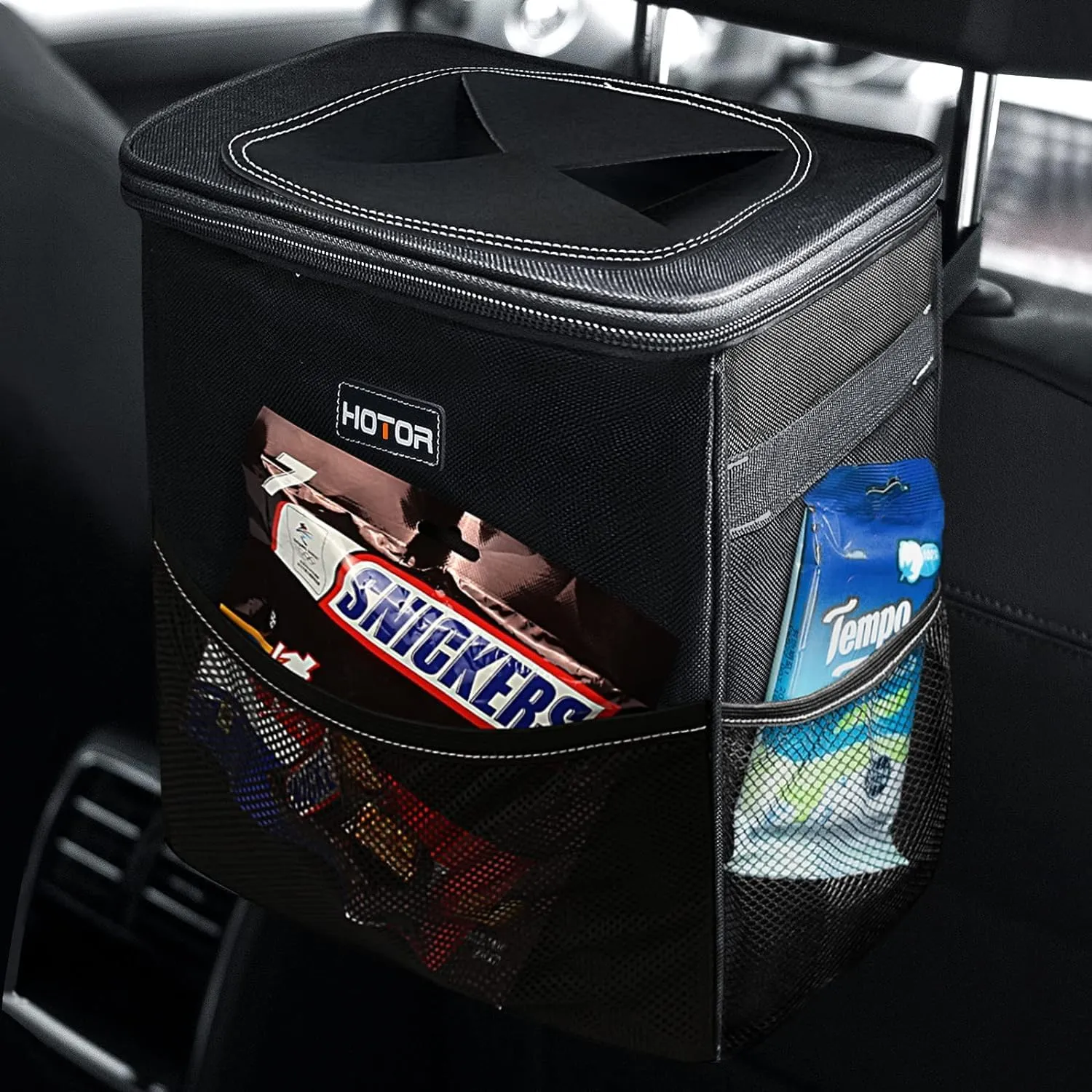 Leak-Proof Car Trash Bag with Lid & Storage Pockets - Waterproof Organizer