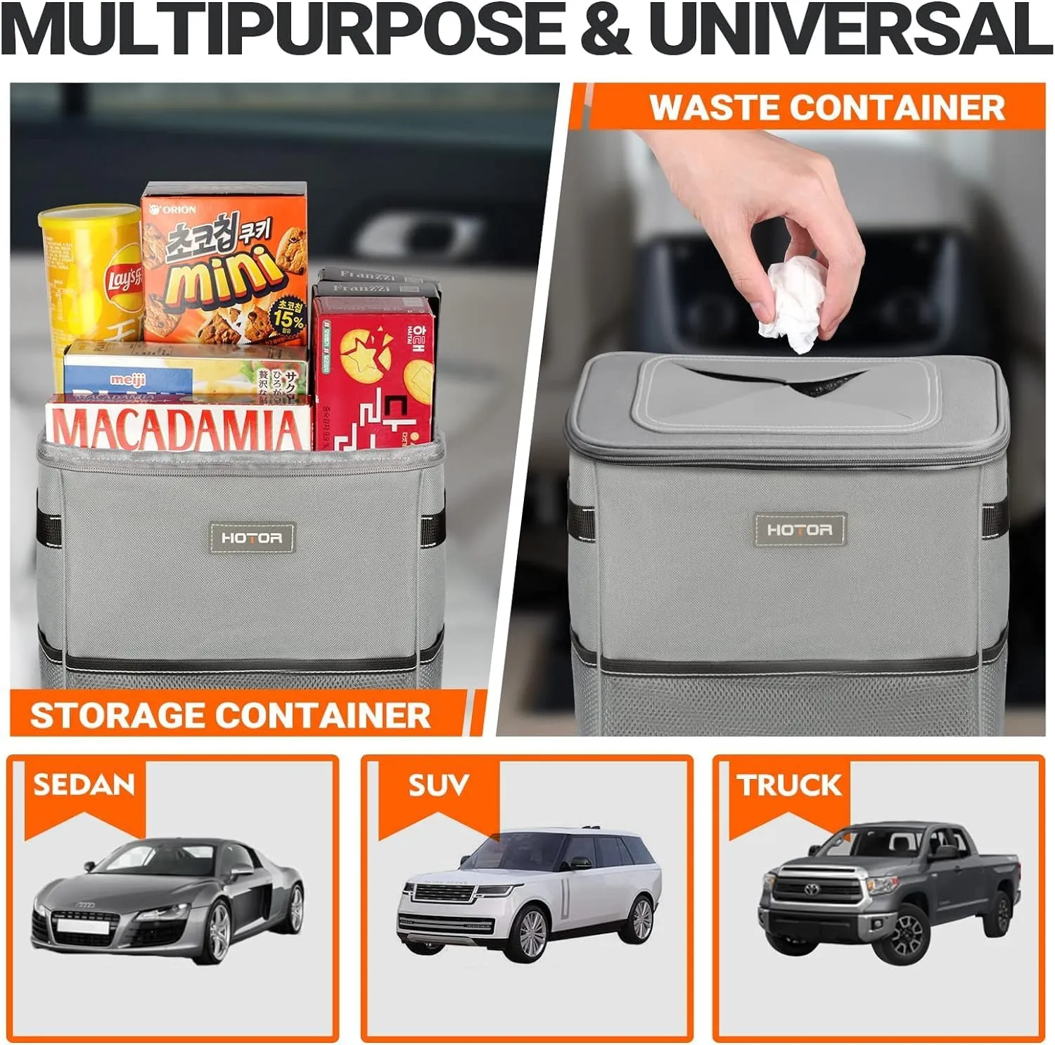 Leak-Proof Car Trash Bag with Lid & Storage Pockets - Waterproof Organizer