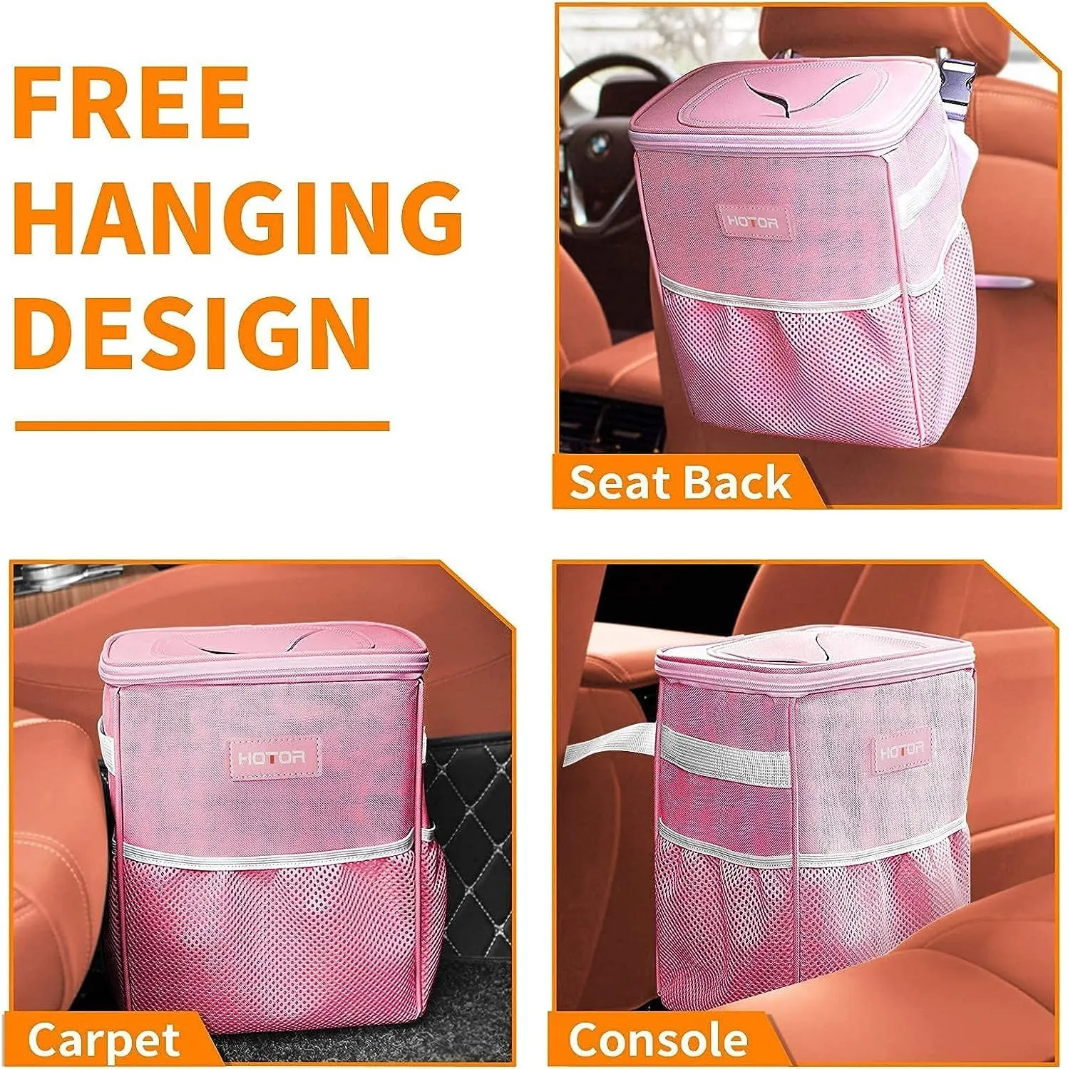 Leak-Proof Car Trash Bag with Lid & Storage Pockets - Waterproof Organizer