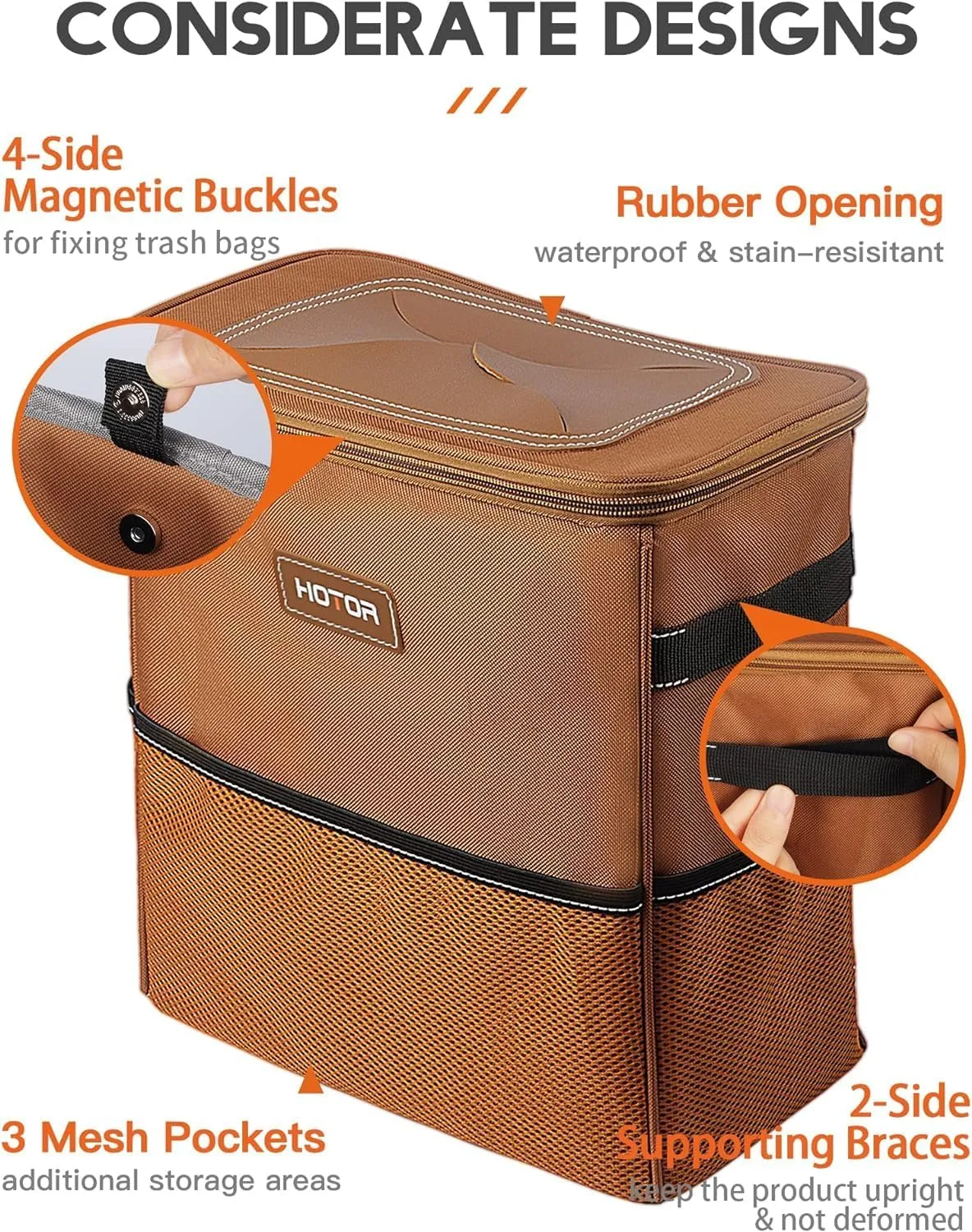 Leak-Proof Car Trash Bag with Lid & Storage Pockets - Waterproof Organizer